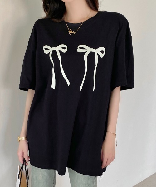 セール】リボンプリント半袖Tシャツ（Tシャツ/カットソー