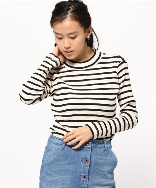 ROSE BUD（ローズバッド）の「LCTT-15217 HI/N L/S-T（Tシャツ/カットソー・レディース・アイボリー/ブラック/ネイビー・ONE SIZE）」の2枚目の写真