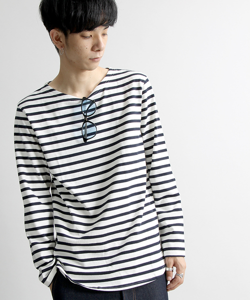 WEGO（ウィゴー）の「WEGO/スタンダードバスクシャツ（Tシャツ/カットソー・メンズ・ネイビー/ホワイト/ブルー系その他/トリコロール・MEDIUM/LARGE）」の4枚目の写真