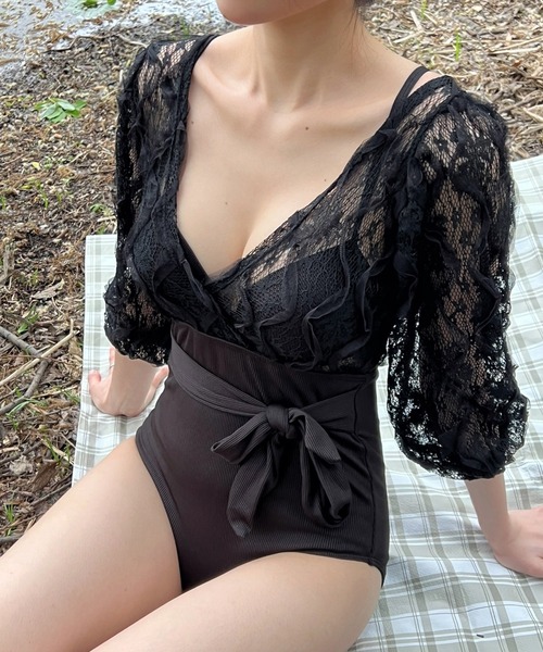 【ビーチウェア】【インナートップスブラ付き】【ジャンプスーツとしても着用可能】レースアップラップモノキニビキニ（水着）｜UNE MANSION（ユヌマンション）