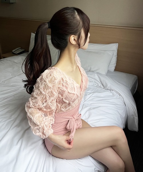 UNE MANSION（ユヌマンション）の「【ビーチウェア】【インナートップスブラ付き】【ジャンプスーツとしても着用可能】レースアップラップモノキニビキニ（水着・レディース・ピンク/ベージュ/ブラック・FREE）」の5枚目の写真