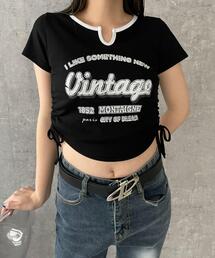 DISPARK/配色サイドギャザーVネックT