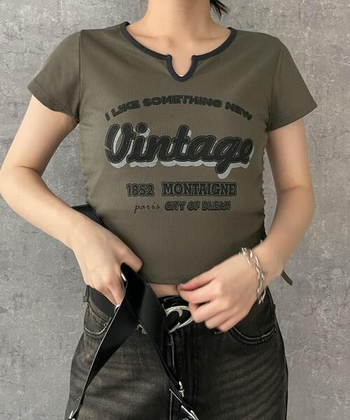 dispark(ディスパーク)の「DISPARK/配色サイドギャザーVネックT(Tシャツ/カットソー・レディース・カーキ/オフホワイト/ブラック・FREE)」の8枚目の写真