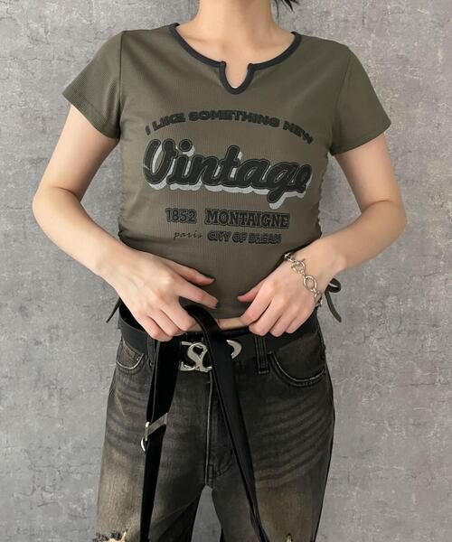 dispark(ディスパーク)の「DISPARK/配色サイドギャザーVネックT(Tシャツ/カットソー・レディース・カーキ/オフホワイト/ブラック・FREE)」の10枚目の写真