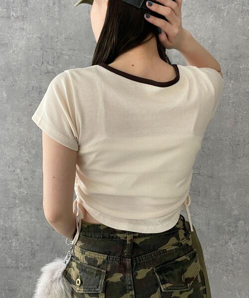 dispark(ディスパーク)の「DISPARK/配色サイドギャザーVネックT(Tシャツ/カットソー・レディース・カーキ/オフホワイト/ブラック・FREE)」の14枚目の写真