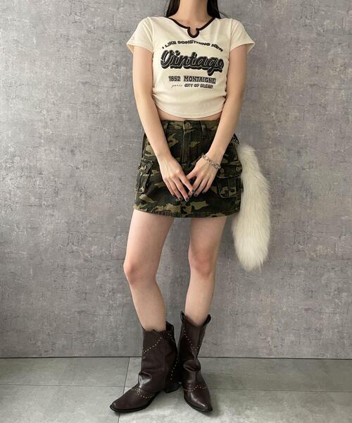 dispark(ディスパーク)の「DISPARK/配色サイドギャザーVネックT(Tシャツ/カットソー・レディース・カーキ/オフホワイト/ブラック・FREE)」の15枚目の写真