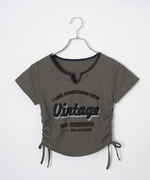 dispark(ディスパーク)の「DISPARK/配色サイドギャザーVネックT(Tシャツ/カットソー・レディース・カーキ/オフホワイト/ブラック・FREE)」の20枚目の写真