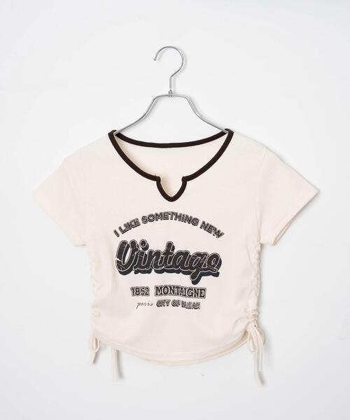 dispark(ディスパーク)の「DISPARK/配色サイドギャザーVネックT(Tシャツ/カットソー・レディース・カーキ/オフホワイト/ブラック・FREE)」の21枚目の写真