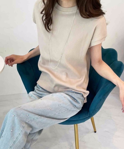M y u（ミュー）の「ソフトタッチリブ フレンチカットソー（Tシャツ/カットソー・レディース・ホワイト/ブラック/ネイビー/ベージュ・LARGE/MEDIUM）」の4枚目の写真