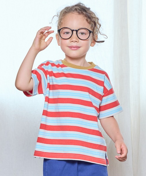 BIG FIELD（ビッグフィールド）の「ボーダーカラーTシャツ（80～150cm）（Tシャツ/カットソー・キッズ・グリーン/レッド/パープル・95/140/150/90/100/110/120/80/130）」の3枚目の写真