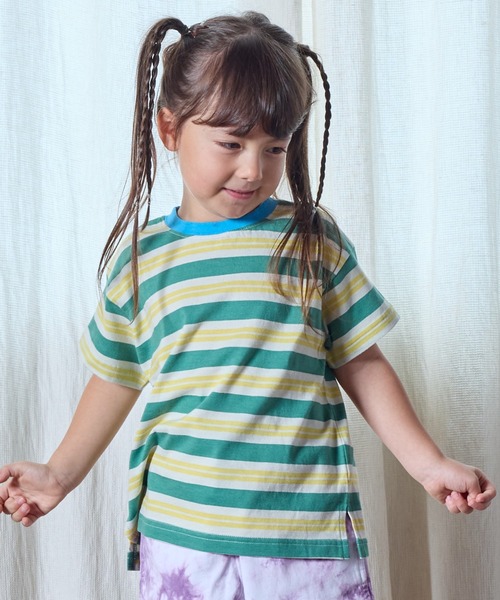 BIG FIELD（ビッグフィールド）の「ボーダーカラーTシャツ（80～150cm）（Tシャツ/カットソー・キッズ・グリーン/レッド/パープル・95/140/150/90/100/110/120/80/130）」の2枚目の写真