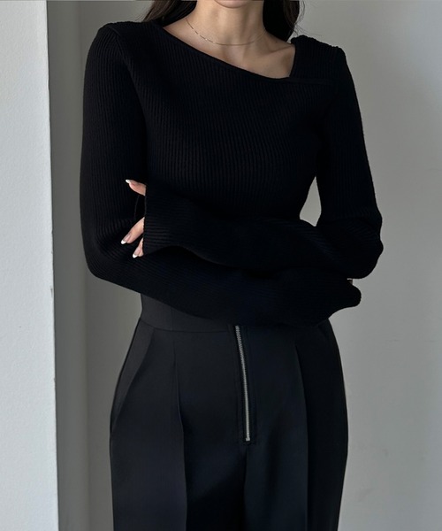 Louere（ルエレ）の「アシメネックリブニット（ニット/セーター・レディース・アイボリー/ブラック/グレイッシュベージュ/グレー/チャコール/ホワイト/ネイビー・X-LARGE/SMALL/MEDIUM/LARGE）」の8枚目の写真