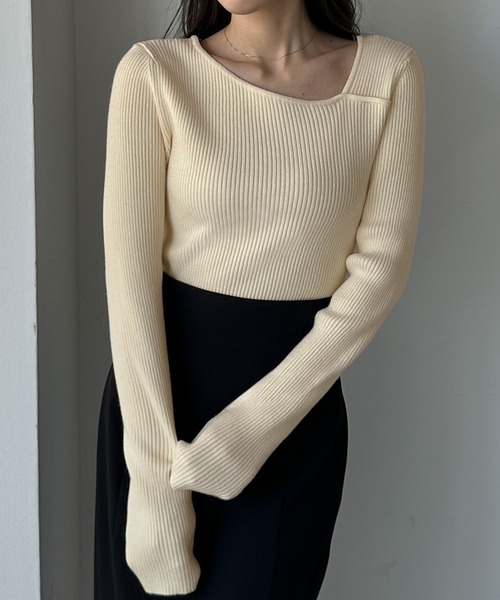 Louere（ルエレ）の「アシメネックリブニット（ニット/セーター・レディース・アイボリー/ブラック/グレイッシュベージュ/グレー/チャコール/ホワイト/ネイビー・X-LARGE/SMALL/MEDIUM/LARGE）」の11枚目の写真