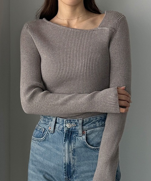 Louere（ルエレ）の「アシメネックリブニット（ニット/セーター・レディース・アイボリー/ブラック/グレイッシュベージュ/グレー/チャコール/ホワイト/ネイビー・X-LARGE/SMALL/MEDIUM/LARGE）」の22枚目の写真