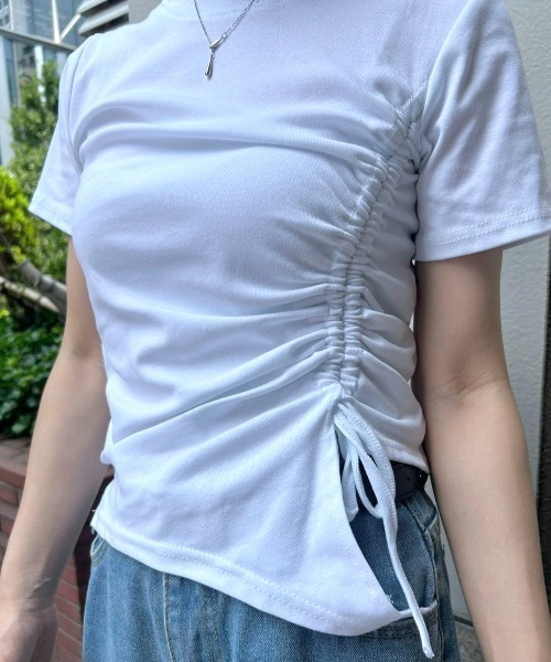 mebole(メボレ)の「スリムサイドギャザーTシャツ(Tシャツ/カットソー・レディース・ホワイト/ブラック/ブルー・FREE)」の20枚目の写真
