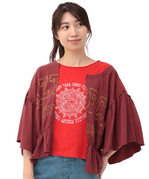 チチカカ(チチカカ)の「リメイク風ギャザースリーブTシャツ(Tシャツ/カットソー・レディース・カーキ/チャコールグレー/レッド・FREE)」の17枚目の写真