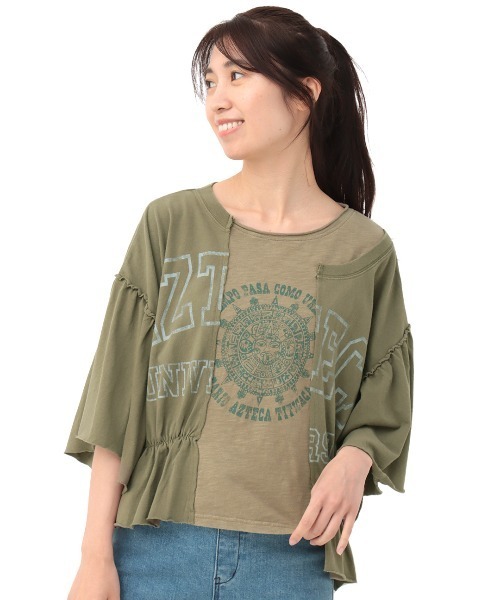 チチカカ(チチカカ)の「リメイク風ギャザースリーブTシャツ(Tシャツ/カットソー・レディース・カーキ/チャコールグレー/レッド・FREE)」の18枚目の写真