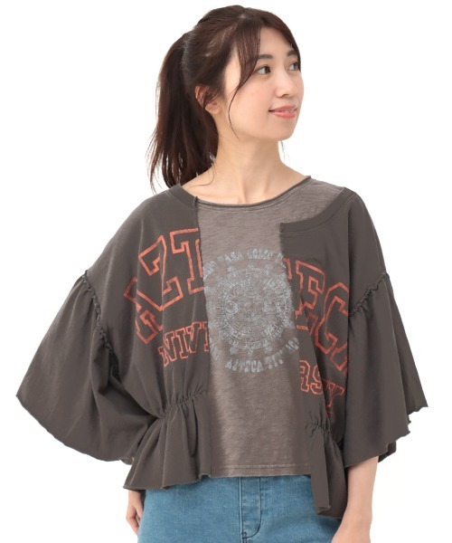 チチカカ(チチカカ)の「リメイク風ギャザースリーブTシャツ(Tシャツ/カットソー・レディース・カーキ/チャコールグレー/レッド・FREE)」の19枚目の写真