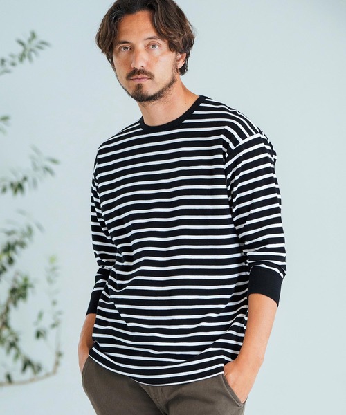 Magine（マージン）の「mlt4789-Border Pattern Span Fraise 3-4 Sleeve Cut Sew 7分袖Tシャツ（Tシャツ/カットソー・メンズ・グレー×ホワイト/ブラック×グレー/ブラック×ホワイト・44/46/48）」の3枚目の写真