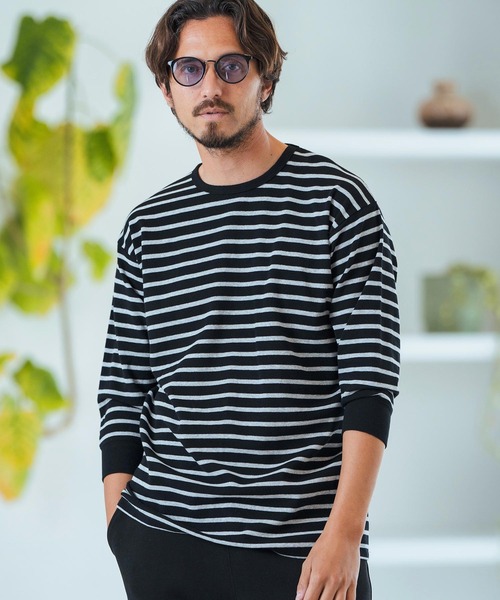 Magine（マージン）の「mlt4789-Border Pattern Span Fraise 3-4 Sleeve Cut Sew 7分袖Tシャツ（Tシャツ/カットソー・メンズ・グレー×ホワイト/ブラック×グレー/ブラック×ホワイト・44/46/48）」の2枚目の写真