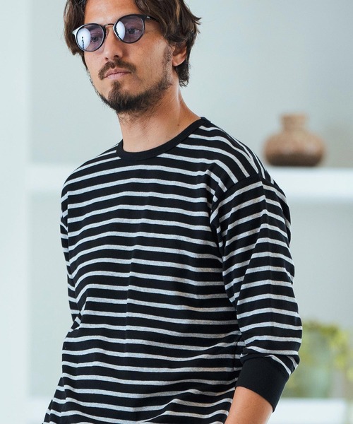 Magine（マージン）の「mlt4789-Border Pattern Span Fraise 3-4 Sleeve Cut Sew 7分袖Tシャツ（Tシャツ/カットソー・メンズ・グレー×ホワイト/ブラック×グレー/ブラック×ホワイト・44/46/48）」の5枚目の写真