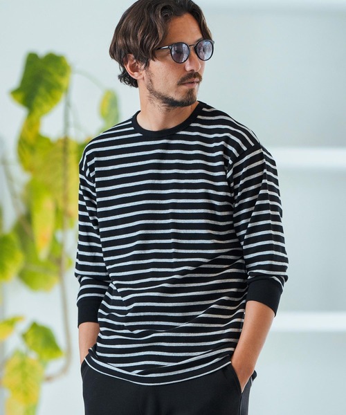 Magine（マージン）の「mlt4789-Border Pattern Span Fraise 3-4 Sleeve Cut Sew 7分袖Tシャツ（Tシャツ/カットソー・メンズ・グレー×ホワイト/ブラック×グレー/ブラック×ホワイト・44/46/48）」の6枚目の写真