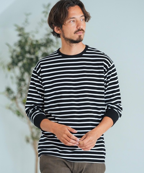 Magine（マージン）の「mlt4789-Border Pattern Span Fraise 3-4 Sleeve Cut Sew 7分袖Tシャツ（Tシャツ/カットソー・メンズ・グレー×ホワイト/ブラック×グレー/ブラック×ホワイト・44/46/48）」の9枚目の写真