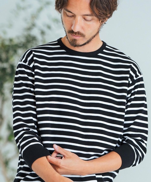 Magine（マージン）の「mlt4789-Border Pattern Span Fraise 3-4 Sleeve Cut Sew 7分袖Tシャツ（Tシャツ/カットソー・メンズ・グレー×ホワイト/ブラック×グレー/ブラック×ホワイト・44/46/48）」の10枚目の写真