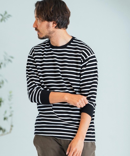 Magine（マージン）の「mlt4789-Border Pattern Span Fraise 3-4 Sleeve Cut Sew 7分袖Tシャツ（Tシャツ/カットソー・メンズ・グレー×ホワイト/ブラック×グレー/ブラック×ホワイト・44/46/48）」の11枚目の写真