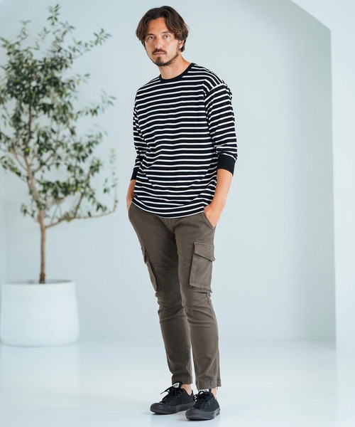 Magine（マージン）の「mlt4789-Border Pattern Span Fraise 3-4 Sleeve Cut Sew 7分袖Tシャツ（Tシャツ/カットソー・メンズ・グレー×ホワイト/ブラック×グレー/ブラック×ホワイト・44/46/48）」の12枚目の写真