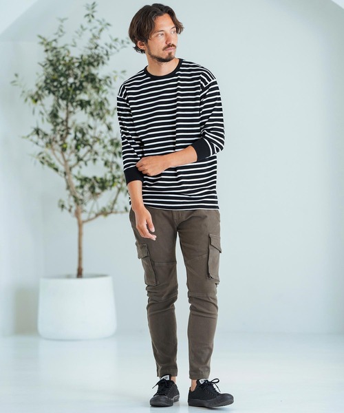 Magine（マージン）の「mlt4789-Border Pattern Span Fraise 3-4 Sleeve Cut Sew 7分袖Tシャツ（Tシャツ/カットソー・メンズ・グレー×ホワイト/ブラック×グレー/ブラック×ホワイト・44/46/48）」の13枚目の写真