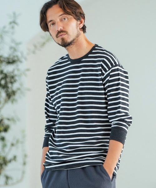 Magine（マージン）の「mlt4789-Border Pattern Span Fraise 3-4 Sleeve Cut Sew 7分袖Tシャツ（Tシャツ/カットソー・メンズ・グレー×ホワイト/ブラック×グレー/ブラック×ホワイト・44/46/48）」の14枚目の写真