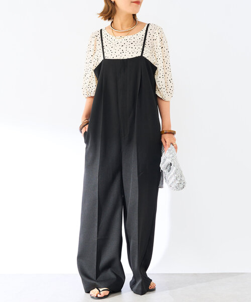 un dix cors（アンディコール）の「《オールシーズン使いが叶う》ツイルサロペット（サロペット/オーバーオール・レディース・グレー/ブラック・FREE）」の15枚目の写真