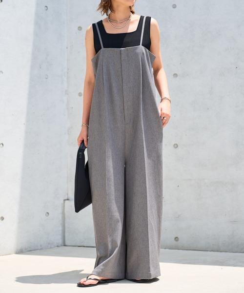 un dix cors（アンディコール）の「《オールシーズン使いが叶う》ツイルサロペット（サロペット/オーバーオール・レディース・グレー/ブラック・FREE）」の2枚目の写真