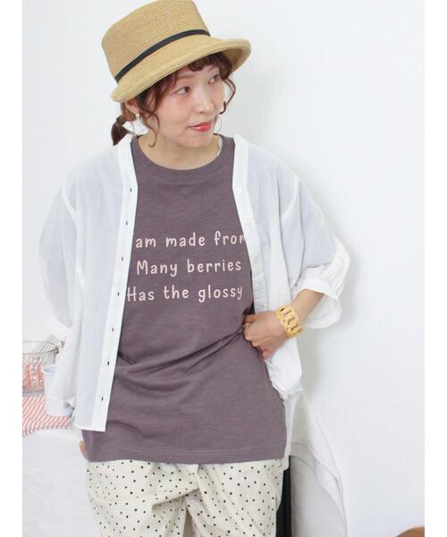 Samansa Mos2（サマンサ モスモス）の「【UVカット】スラブ天竺ロゴアソートTシャツ（Tシャツ/カットソー・レディース・オフホワイト/ベージュ/ピンク/ブラウン・F）」の3枚目の写真