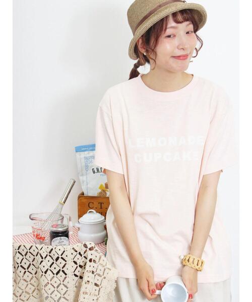 Samansa Mos2（サマンサ モスモス）の「【UVカット】スラブ天竺ロゴアソートTシャツ（Tシャツ/カットソー・レディース・オフホワイト/ベージュ/ピンク/ブラウン・F）」の4枚目の写真