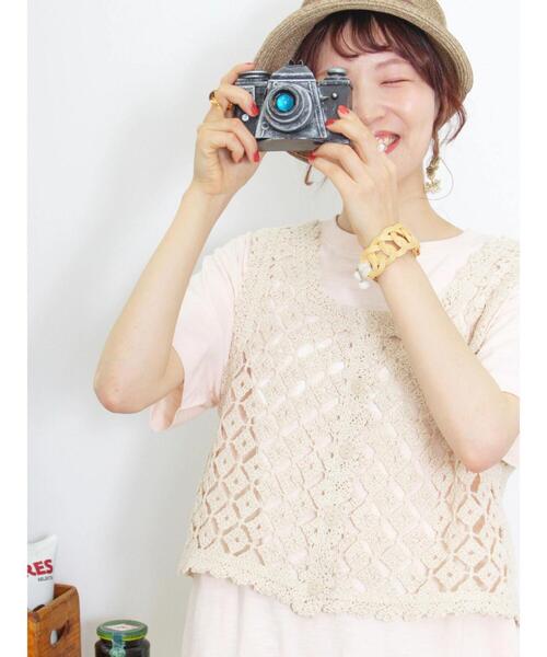 Samansa Mos2（サマンサ モスモス）の「【UVカット】スラブ天竺ロゴアソートTシャツ（Tシャツ/カットソー・レディース・オフホワイト/ベージュ/ピンク/ブラウン・F）」の6枚目の写真