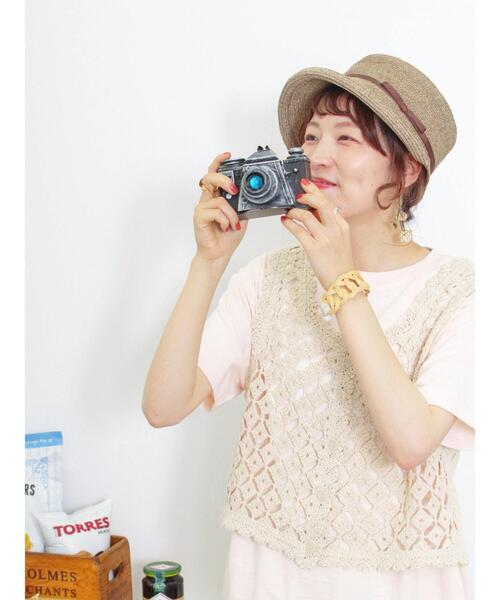 Samansa Mos2（サマンサ モスモス）の「【UVカット】スラブ天竺ロゴアソートTシャツ（Tシャツ/カットソー・レディース・オフホワイト/ベージュ/ピンク/ブラウン・F）」の7枚目の写真