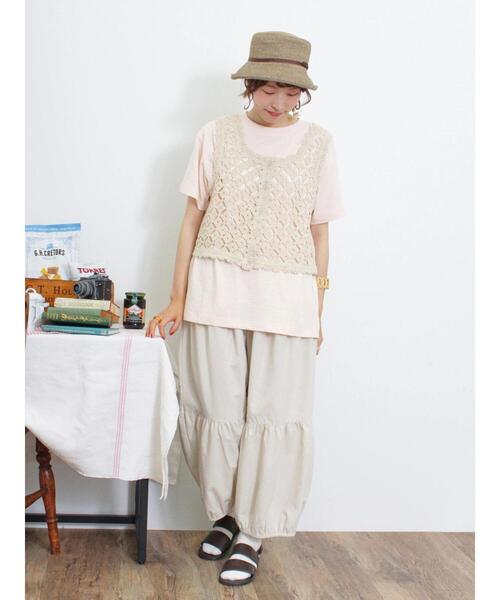 Samansa Mos2（サマンサ モスモス）の「【UVカット】スラブ天竺ロゴアソートTシャツ（Tシャツ/カットソー・レディース・オフホワイト/ベージュ/ピンク/ブラウン・F）」の10枚目の写真