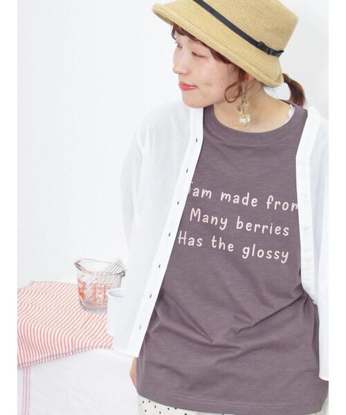 Samansa Mos2（サマンサ モスモス）の「【UVカット】スラブ天竺ロゴアソートTシャツ（Tシャツ/カットソー・レディース・オフホワイト/ベージュ/ピンク/ブラウン・F）」の11枚目の写真