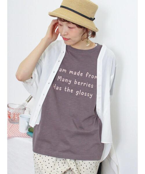 Samansa Mos2（サマンサ モスモス）の「【UVカット】スラブ天竺ロゴアソートTシャツ（Tシャツ/カットソー・レディース・オフホワイト/ベージュ/ピンク/ブラウン・F）」の12枚目の写真