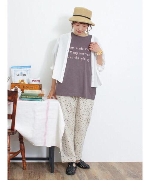 Samansa Mos2（サマンサ モスモス）の「【UVカット】スラブ天竺ロゴアソートTシャツ（Tシャツ/カットソー・レディース・オフホワイト/ベージュ/ピンク/ブラウン・F）」の15枚目の写真