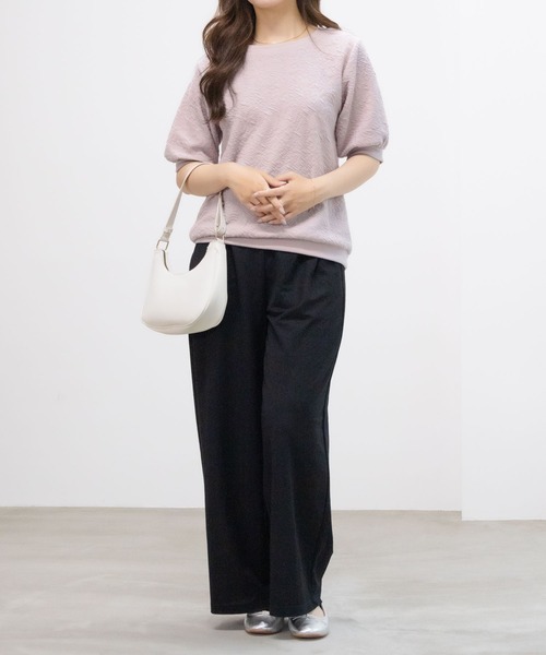 NAVY（ネイビー）の「NAVY 花柄ジャガードプルオーバー5分袖（Tシャツ/カットソー・レディース・オフホワイト/ブラック/ピンク・M/L）」の6枚目の写真