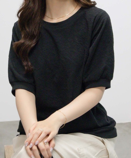 NAVY（ネイビー）の「NAVY 花柄ジャガードプルオーバー5分袖（Tシャツ/カットソー・レディース・オフホワイト/ブラック/ピンク・M/L）」の16枚目の写真