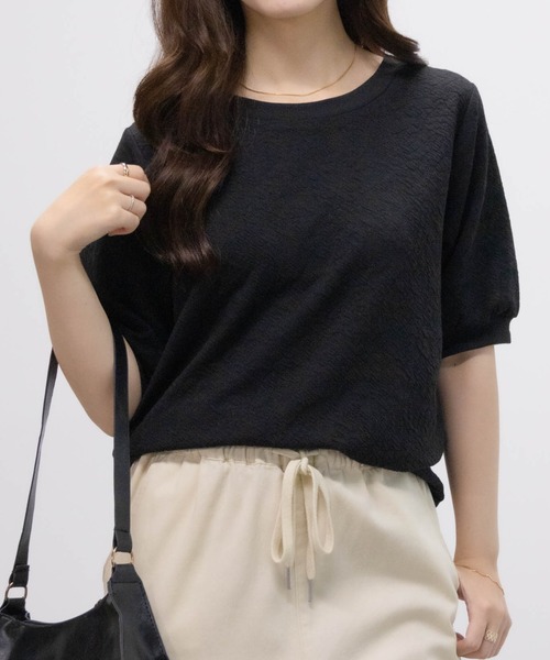NAVY(ネイビー)の「NAVY 花柄ジャガードプルオーバー5分袖(Tシャツ/カットソー・レディース・オフホワイト/ブラック/ピンク・M/L)」の15枚目の写真