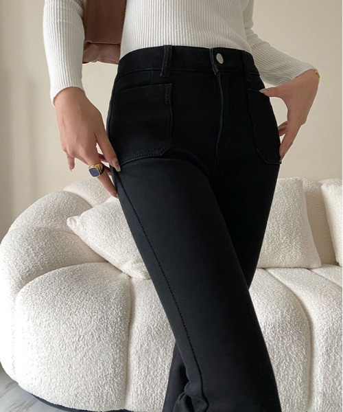 kirakiraShop(キラキラショップ)の「ストレッチ ハイウエスト スリム ブーツ カット デニム(デニムパンツ・レディース・ブラック/ブルー・S/M/L/XL)」の7枚目の写真