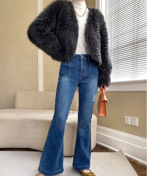 kirakiraShop(キラキラショップ)の「ストレッチ ハイウエスト スリム ブーツ カット デニム(デニムパンツ・レディース・ブラック/ブルー・S/M/L/XL)」の21枚目の写真