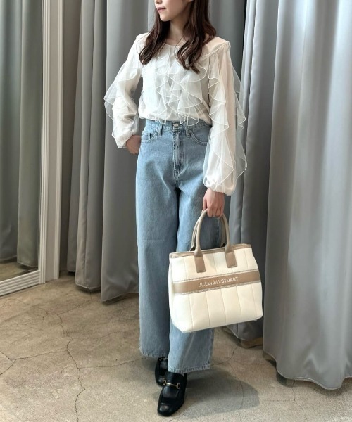 売れ筋商品|||ジルスチュアート(JILLSTUART)薄オレンジベージュフリルブラウス セール】◇フリルブラウス（シャツ/ブラウス）｜JILL by JILL