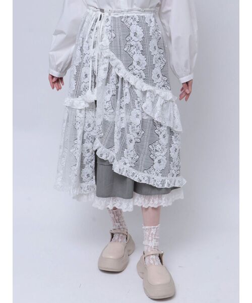merry jenny（メリージェニー）の「flowerレースエプロン（スカート・レディース・ブラック/オフホワイト・FREE）」の10枚目の写真