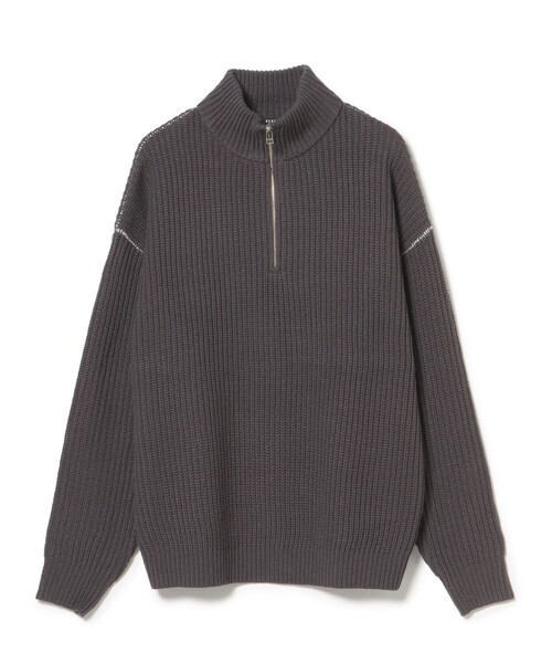 BEAMS ブラウン ジッパー付きセーター M ハーフジップ 片畦 ニット（ニット/セーター）｜BEAMS HEART